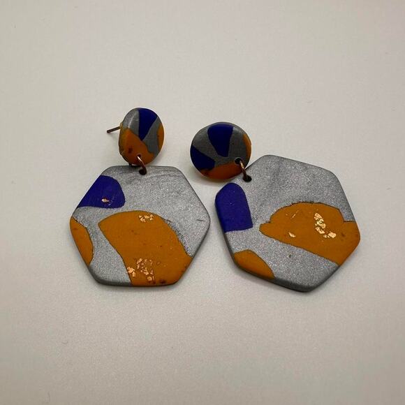 Chunky boho statement earrings handmade silver gold yellow blue - Picture 7 of 7